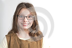 Portrait of pretty funny girl in glasses for vision.