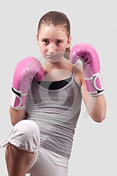 Portrait of pretty kick boxing girl