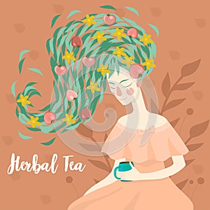 Portrait of a pretty woman drinking a cup of herbal tea vector image