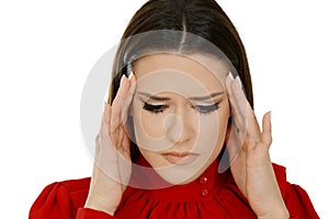 Portrait of a pretty woman having headache, migraine pain