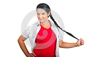 Portrait of pretty woman with pigtail