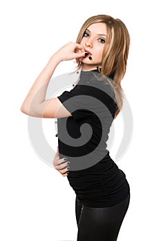 Portrait of pretty young woman in leggings