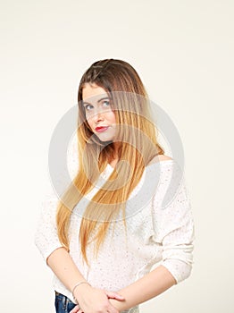 Portrait of pretty young woman with long hair