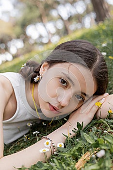 Portrait of pretty young woman looking