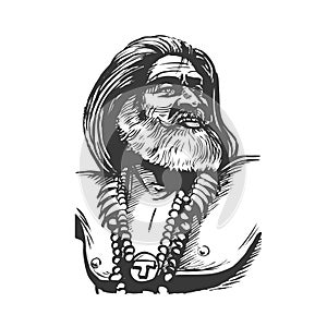 Portrait of a primitive warrior or leader. Hand-drawn graphic sketch. Vector