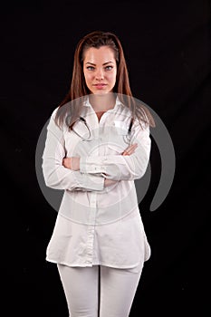 Portrait of a professional medical woman doctor, with stethoscope