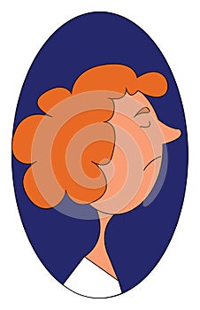 Portrait of the profile of a girl over blue background viewed from the side vector or color illustration