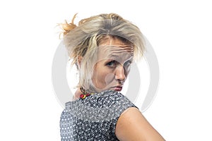 Portrait of provoking woman on white background