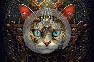 a portrait of a psychedelic cat wearing hat.AI Generative