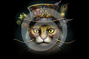a portrait of a psychedelic cat wearing hat.AI Generative