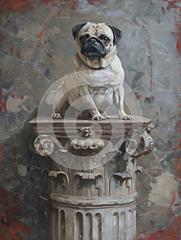 Portrait of a Pug on a Plinth