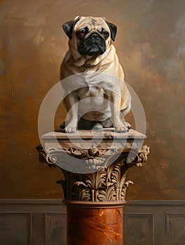 Portrait of a Pug on a Plinth