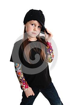 Portrait of a punk rock young girl with hat