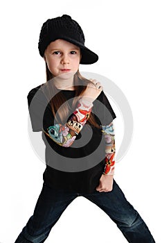 Portrait of a punk rock young girl with hat