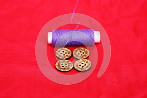 Portrait of purple Sewing thread and button