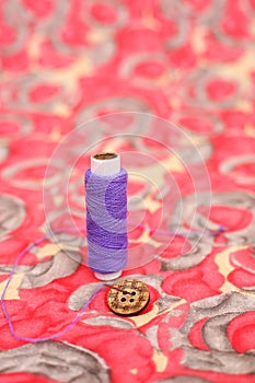 Portrait of purple thread and button