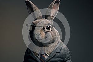 Portrait of a rabbit with glasses and a formal suit. generative ai .