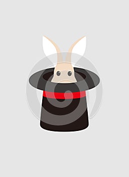 Portrait of rabbit, sitting on the hat, watching, cool style photo