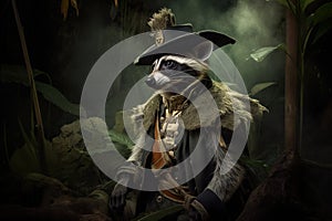 portrait of a raccoon dressed as conquistador