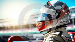 Portrait of a racing driver in a helmet. Generative AI