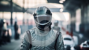 Portrait of a racing driver in a helmet. Generative ai