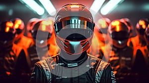 Portrait of a racing driver in a helmet. Generative ai