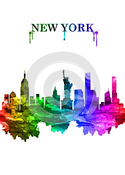 New York City skyline Portrait Rainbow