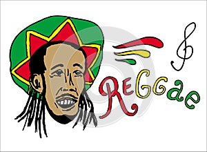 Portrait of rastaman in rasta hat. Jamaica theme. Reggae concept design. Hand drawn art. Banner, card, t-shirt, bag, print, poster photo