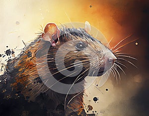 Portrait of rat, mouse. Generative ai illustration in watercolor style