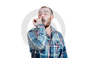 Portrait of a red-bearded, balding male brutal. White isolated b