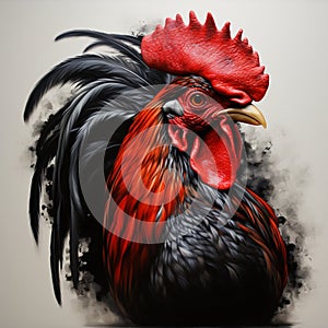 portrait red and black nice rooster images Generative AI