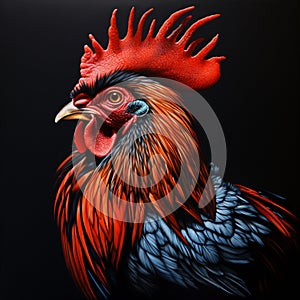 portrait red and black nice rooster images Generative AI