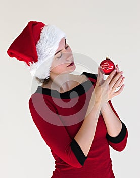 Portrait with red christmas ball