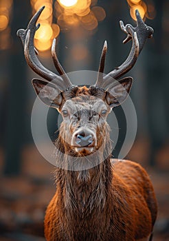 Portrait of red deer stag in the forest