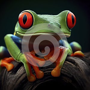 portrait of red eyed tree frog on a branch. ai generative