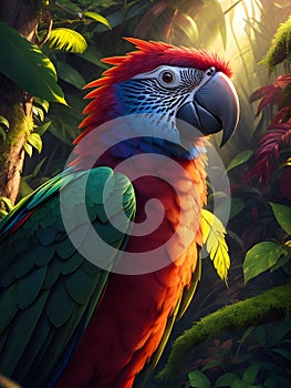 portrait of red and green macaw, ai generative
