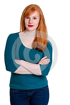 Portrait of redhead, arms crossed