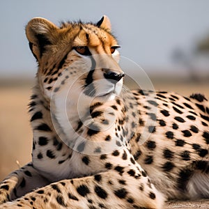 A portrait of a regal cheetah resting gracefully amidst the savanna1