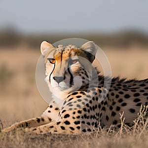 A portrait of a regal cheetah resting gracefully amidst the savanna2