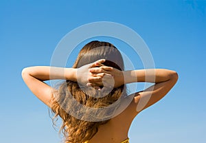 Portrait relax girl on sky background