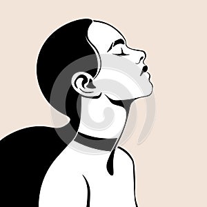 Portrait of a relaxed woman with closed eyes in profile. Retreat. Wellness.