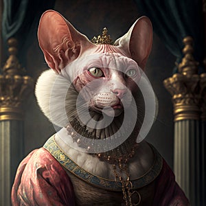 Portrait of a Renaissance Sphynx Cat Lady. AI Generated