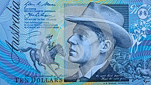 Portrait of Reverend Banjo Paterson from Australian 10 dollar. photo