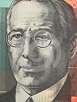 Portrait of Reverend John Flynn - Australian 20 dollar bill closeup