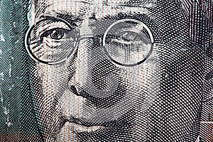 Portrait of Reverend John Flynn - Australian 20 dollar bill closeup.