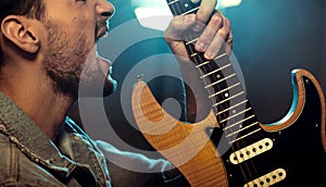 Portrait of a rock star playing a guitar