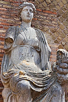 Portrait of Roman goddess Fortuna Annonaria statue, located at the domus of Fortuna Annonaria situated in ancient Roman village