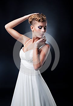 Portrait of romantic blonde young bride