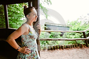 Portrait of romantic woman at fairy forest