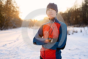 Portrait of a runner dressed in warm sportswear